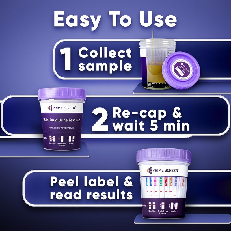 Prime Screen Drug Test Cup 18 Panel Kit (AMP,BAR,BUP,BZO,COC,mAMP,MDMA,MOP,MTD,OXY,PCP,TCA,THC, ETG, FTY, TRA, K2,TRA100) -[25 Pack]-CDOA-S1185EFTKK - Image 2